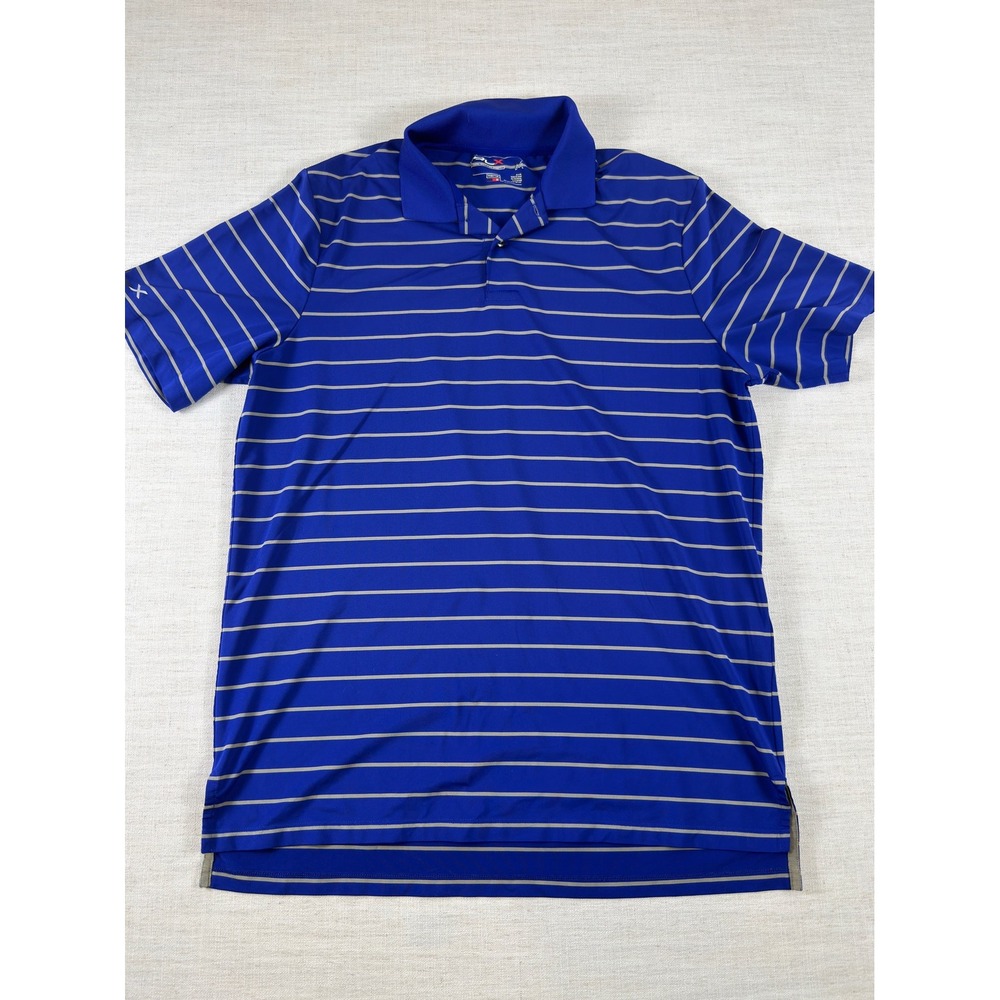 RLX Ralph Lauren Mens Golf Polo Shirt Blue Striped Short Sleeve Medium M 0565